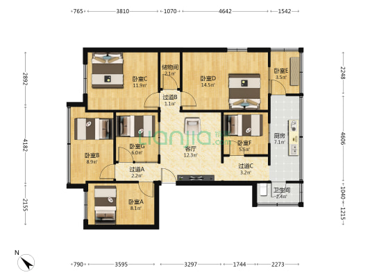 北山大道 7室1厅1卫 90平方