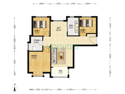 华侨城汇涛苑 2室1厅1卫 110平方