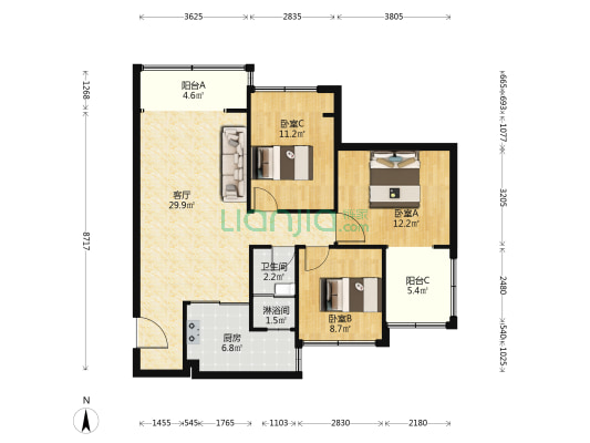 金雁•锦上花语 3室1厅2卫 98平方