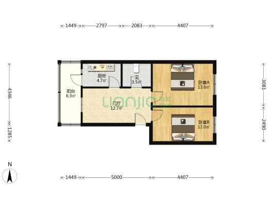 哈双路 2室0厅1卫 64平方