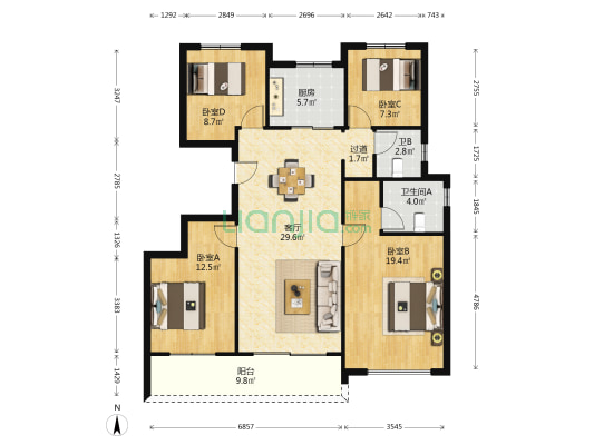 众安蒲荷芸邸 4室1厅2卫 123平方