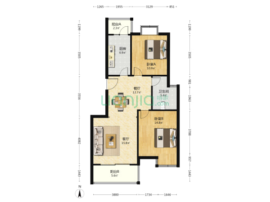 荣振馨苑 2室2厅1卫 88平方