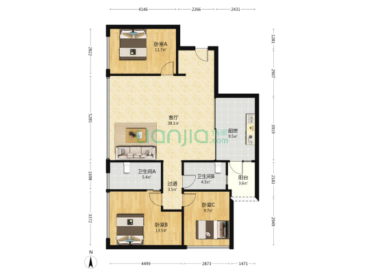 观宸月汐 3室1厅2卫 116平方