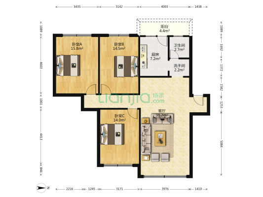书院路一段133号 3室1厅2卫 117平方