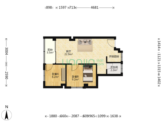 民泰阁 2室1厅1卫 58平方