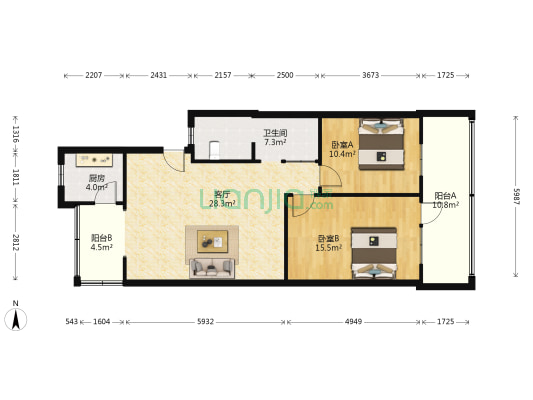 云溪路338号院 2室1厅1卫 90平方