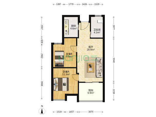 乐业东苑 2室1厅1卫 76平方