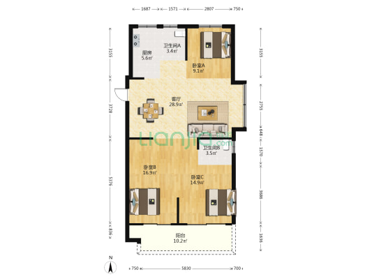 滕上花开 3室1厅2卫 112平方