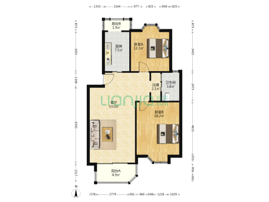 兰馨苑(杨浦) 2室1厅1卫 97平方