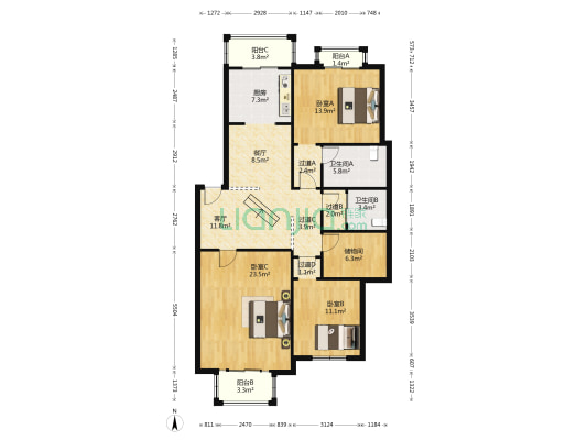 百花丽都园 3室2厅2卫 130平方