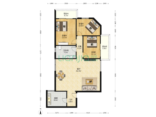 馨海湾 3室1厅1卫 145平方