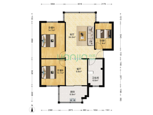 民航永香家属院 3室2厅1卫 84平方
