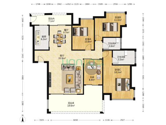 荣泰河庭C区 4室2厅2卫 165平方
