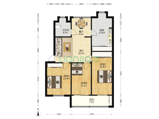 环城公园家属院 3室2厅1卫 108平方