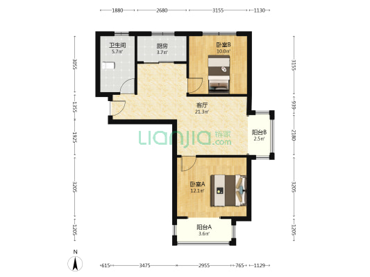 香邑溪谷 两梯四户两居室  看房提前联系-户型图