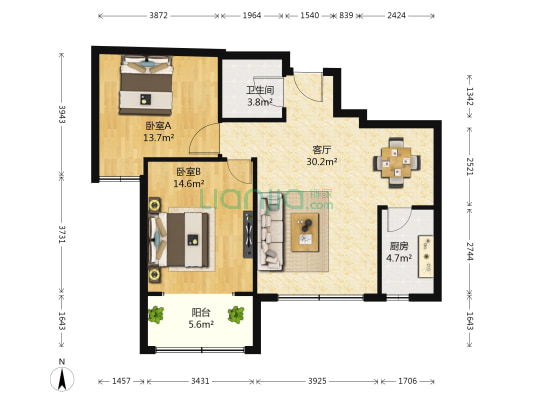 泉景天沅鸿园 2室1厅1卫 94平方