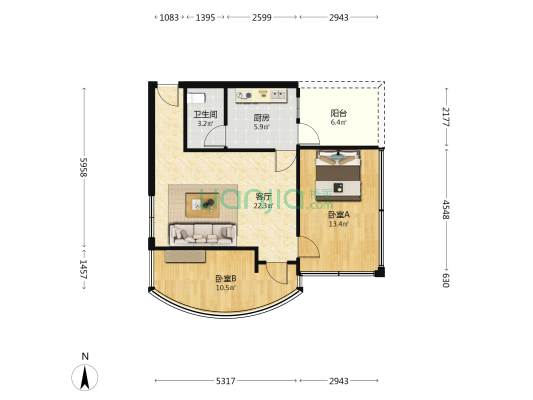 怡苑大厦 2室1厅1卫 53平方