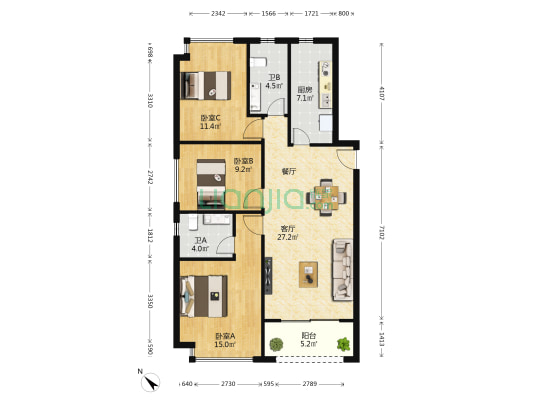 万科瑧湾府 3室1厅2卫 101平方