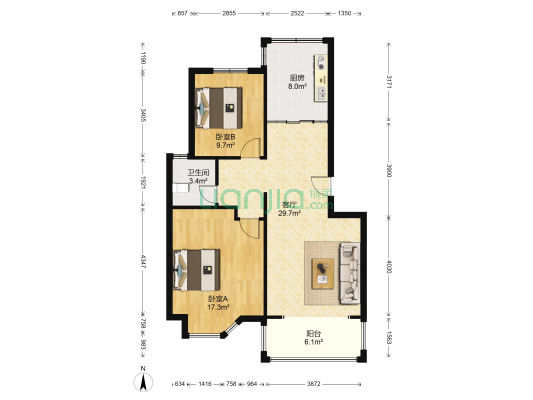 诚河新旅城一区 2室1厅1卫 86平方