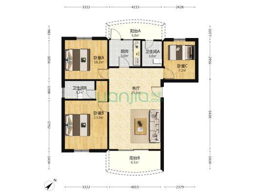 裕景苑 3室1厅2卫 95平方