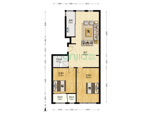 无名大厦 2室1厅1卫 120平方
