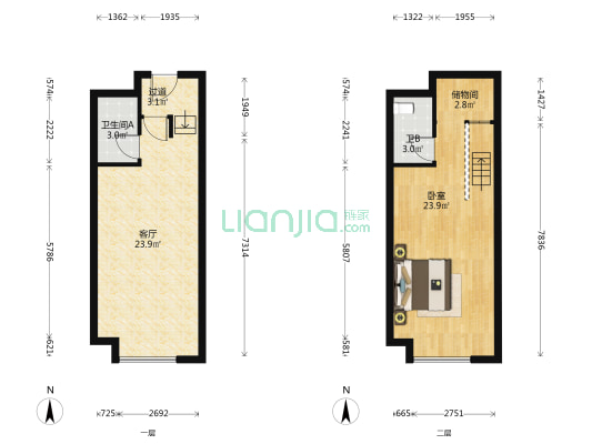 西南上城紫御府 1室1厅2卫 43平方