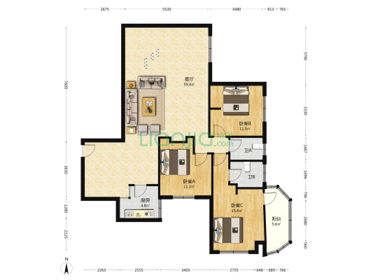 行前大厦 3室1厅2卫 149平方
