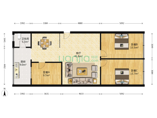 成华南街11号 3室1厅1卫 109平方