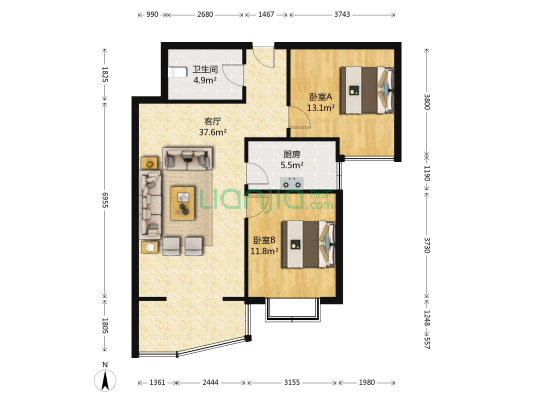 飞天世纪新城 2室1厅1卫 100平方