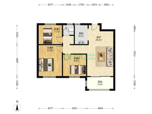 九鼎华府 3室1厅1卫 93平方