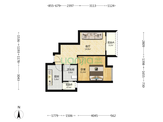 晋阳新居 1室1厅1卫 55平方