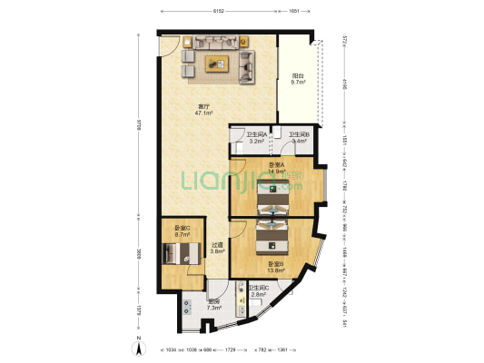 广业楼 3室1厅3卫 128平方