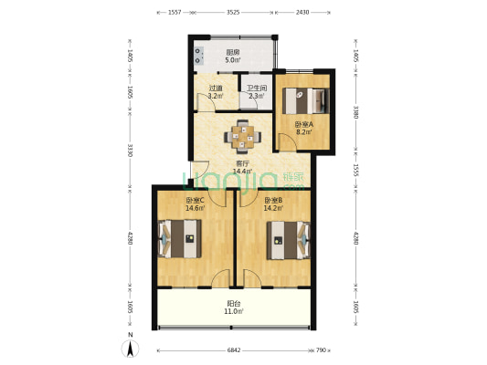 大士院街 3室1厅1卫 83平方