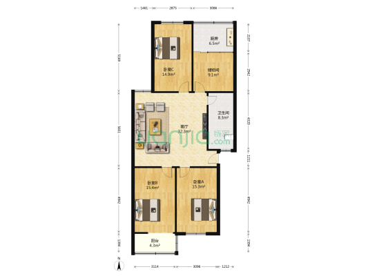 永安街22号院 3室1厅1卫 127平方