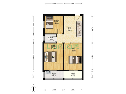 五龙口小区 3室1厅1卫 74平方