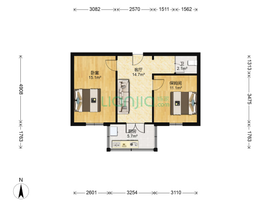 龙首北路西段34号 1室1厅1卫 55平方