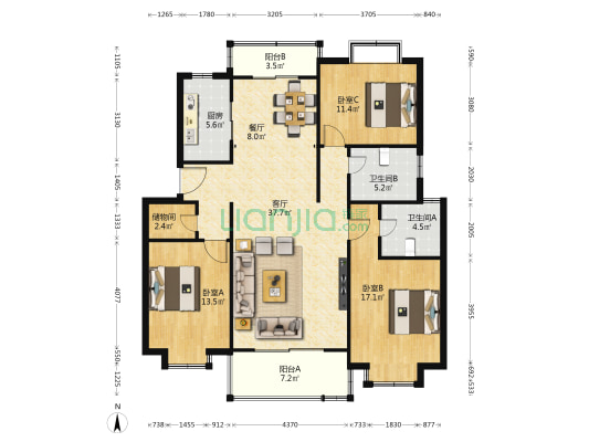 嘉年花苑东区 3室2厅2卫 131平方