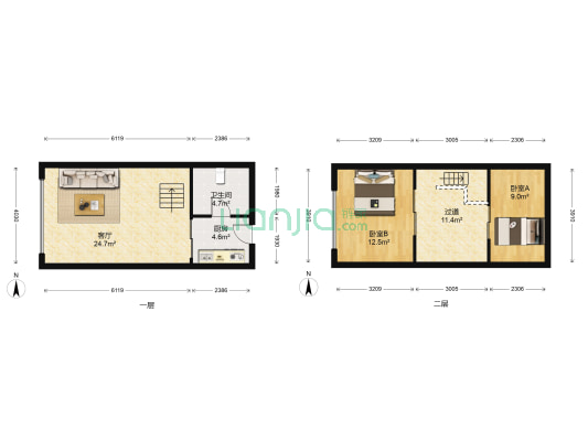 上城国际 2室1厅1卫 55平方