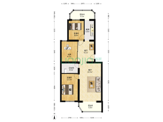 小中富乐二区 3室2厅1卫 104平方