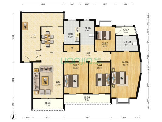 联通花园 4室1厅2卫 180平方