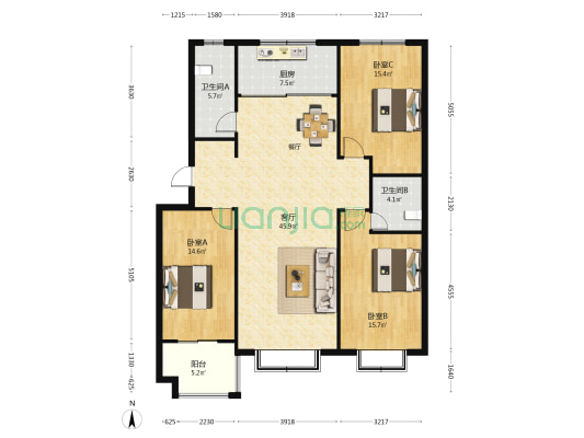 欣泰世纪城 3室1厅2卫 140平方