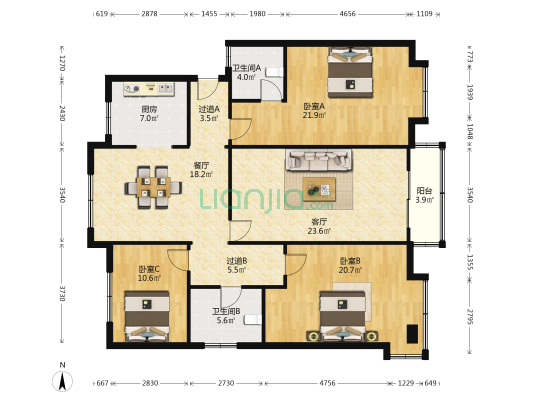 闻川路 3室2厅2卫 143平方