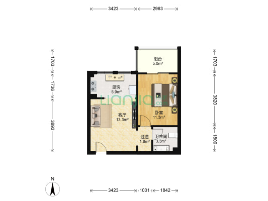 华兰佳园 1室1厅1卫 57平方