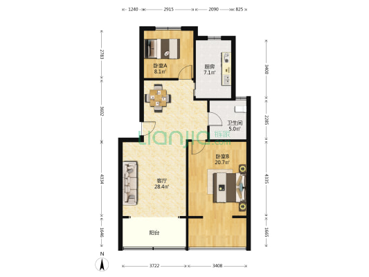 清水湾(昆山市) 2室1厅1卫 95平方
