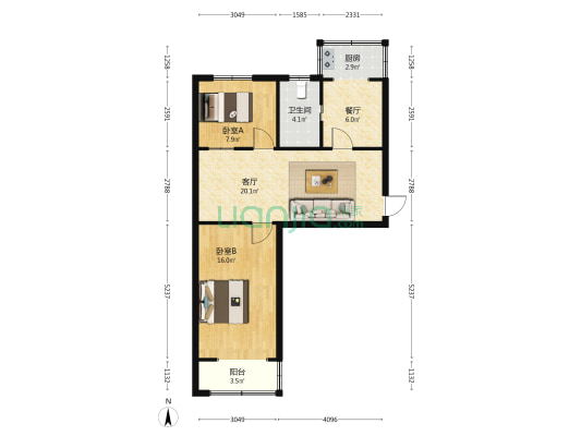 教育科学研究宿舍 2室2厅1卫 72平方