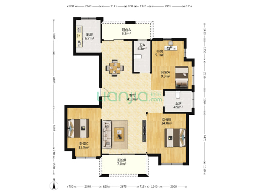 保集海塘府 4室1厅2卫 140平方