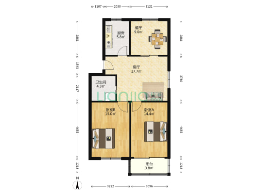 万隆花苑 2室2厅1卫 88平方