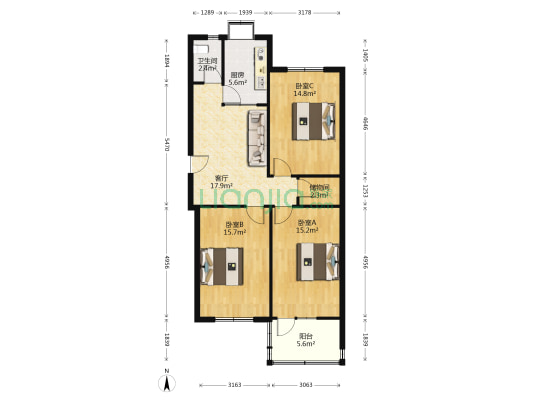 联通东焦宿舍 3室1厅1卫 95平方