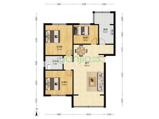 经天路8号 3室1厅1卫 106平方