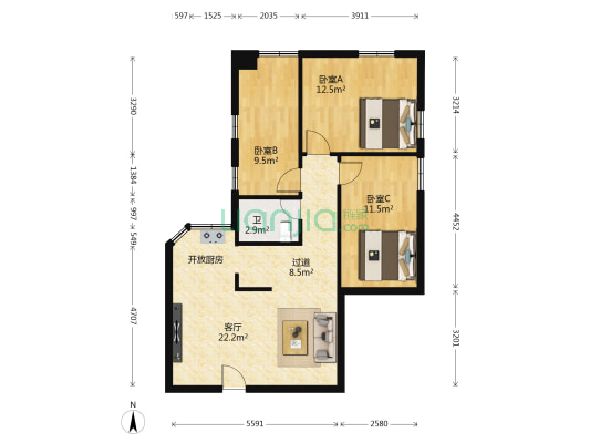 南康阁 3室1厅1卫 93平方